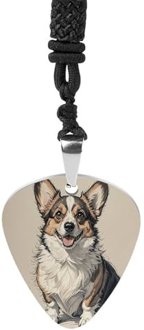 BTCOWZRV Handritad skiss corgi gitarr plektrum halsband titan stål gitarr plektrumhållare hänge halsband R&B musik smycken trendigt rockmusik halsband gitarr ukulele plektrum halsband för musikälskare