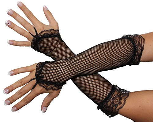 Foxxeo Schwarze Netzhandschuhe für Damen - Lange Netz Handschuhe schwarz