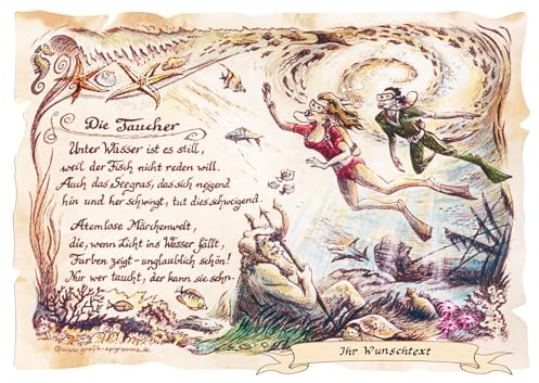 Die Staffelei Geschenk Taucher A4 (29,7cm x 21cm) mit Wunschtext | Witziges Gedicht mit liebevoller Zeichnung auf hochwertigem Papier/besondere Geschenkidee