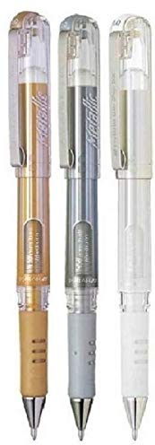 Pentel Gelschreiber K230-WO K230-WO (1 von jeder Farbe – 3 Stifte – Weiß, Metallic-Gold, Metallic-Silber)