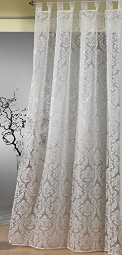 heimtexland Gardine Schlaufenschal Barock transparent mit Flock Ornamenten in Champagner HxB 235x140 cm - edle weichfliesende Qualität schöner Fall …auspacken, aufhängen, fertig! Vorhang Typ264