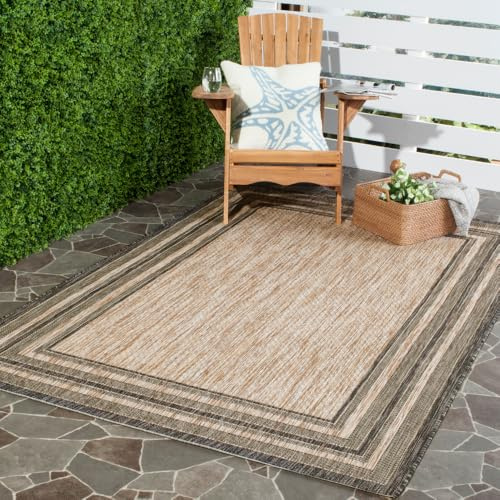 SAFAVIEH Courtyard Collection 4' x 5'7 Natural / Black CY8475 Indoor/ Outdoor Waterproof Easy-Cleaning Patio Backyard Mudroom Accent-Rug