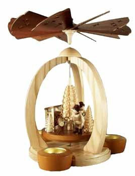 Rudolphs Schatzkiste Pyramid of Wood People with tealight and Candle 28cm Table Pyramid Erzgebirge Wood