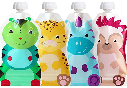 ChooMee Wiederverwendbare Babynahrungsbeutel – BPA-frei, Nachfüllbare Quetschbeutel für Kleinkinder – Pürees, Apfelmus & Joghurt – Doppelreißverschluss, breiter Boden, 4 Stück, 5 oz