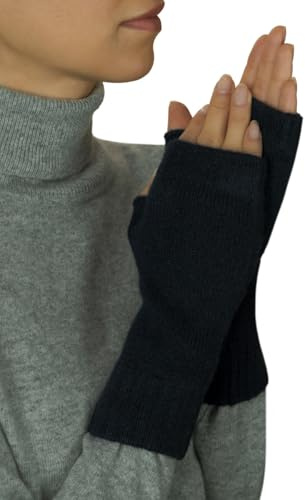 Lona Scott Mitaines en cachemire pour femme, Gants sans Doigts Noir