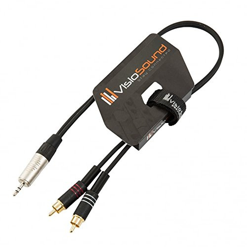 3.5mm Stereo TRS Mini Jack to 2x RCA Gold Phono Lead Auxiliary Cable (0.5m) | Noiseless OFC Audio, Auxiliary, MP3, Mixer Cable for Stage, Studio & Home