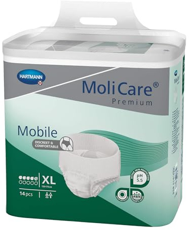 MoliCare Premium Mobile Engångsbyxor: Diskret användning för kvinnor och män; 5 droppar, storlek XL (130–170 cm höftomkrets), 14 stycken