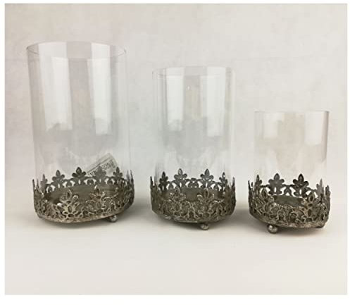 3er Set Windlichter mit Metalleinsatz Silber Glas Deko Kerzenhalter Kerzenglas Home Weihnachten