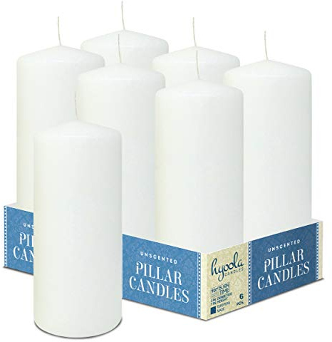 Hyoola Blockljus i Vit 7,5 x 17,5 cm - Doftfria Levande LJus - 6-Pack - Stearinljus Tillverkade i Europa - Vit