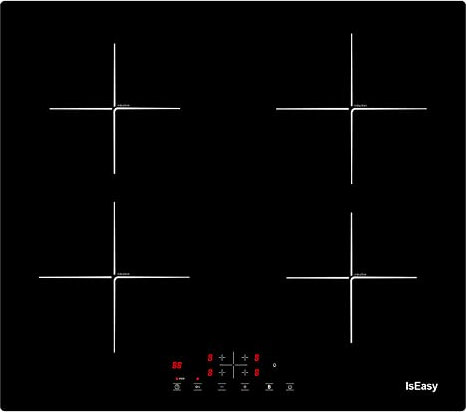 Piano cottura a induzione 4 zone, piano cottura elettrico 59cm 6800 W piastra a induzione integrata con funzione boost, vetro nero, controllo touch, blocco sicurezza bambini e timer