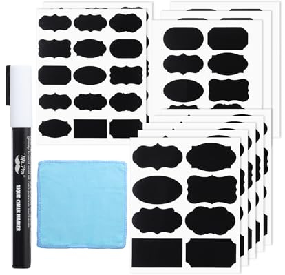 Mr. Pen - Etiquetas de pizarra, 100 piezas, formas surtidas, 1 marcador de tiza blanca y toalla pequeña, etiquetas, etiquetas adhesivas para contenedores de almacenamiento, etiquetas adhesivas,