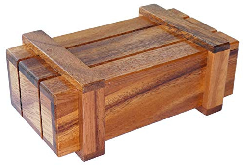 Woru Trickbox, Knobelspiel, Geldgeschenk, Denkspiel, Schatztruhe ca. 14,8 x 8,5 x 5,5 cm, Geduldsspiel, Trickkiste