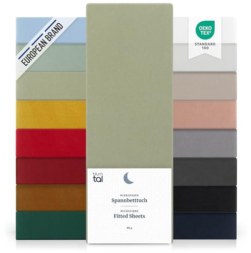 Blumtal Set de 2 Sábana Bajera Ajustable de 90gr y 135x190x30cm, Sábana Bajera de Microfibra Premium con Certificado Oeko-Tex, Light Olive Green - Verde