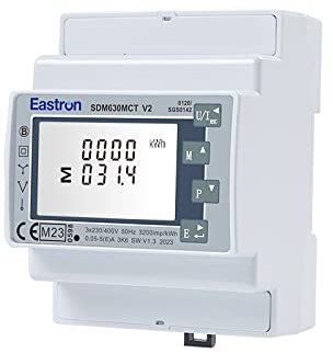Eastron CT Operated Din Rail Three Phase MID Energy Meter and Solar Power Monitor - 3P4W/3P3W/1P2W - Multi-Measure Solar Monitor - 2 Pulse outputs - 4 Module 72mm Wide (SDM630MCT-MODBUS-MID)