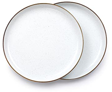 Barebones Enamel Deep Plate - Set of 2 Dinner Plates - Hand-Finished Baked Stainless Steel Trim Plate Set - Camping Kitchen and Dish Set (Eggshell)