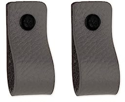 Brute Strength – Ledergriffe für Möbel – 12,5 x 2,5 cm – Grau – 2 Stück | Handgefertigte Möbelgriffe und Lederschlaufen aus Vollnarbenleder; für Schranktüren und Schubladen, Schrauben inklusive