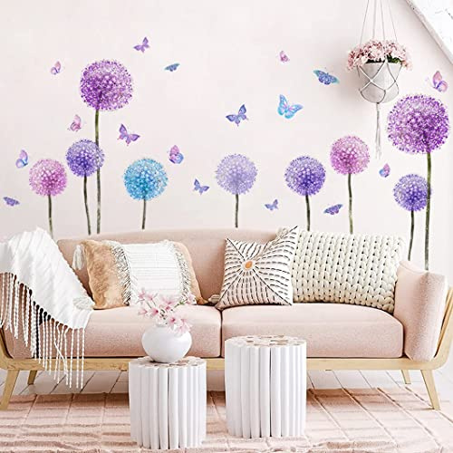 WandSticker4U®- Wandtattoo PUSTEBLUME zartlila/rosa (102x57 cm) I Wandsticker Blumen Kinderzimmer Mädchen Löwenzahn Schmetterlinge I Wanddeko Wohnzimmer Schlafzimmer Badezimmer Küche Flur Möbel XXL