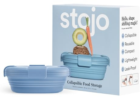 STOJO Faltbare Sandwichbox - 680.4 g Wiederverwendbare Frischhaltedose, Silikonschüssel für warme / kalte Speisen - Mahlzeitvorbereitung, Mittagessen, Camping, Wandern - spülmaschinenfest (1 Stück,