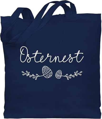 Baumwolltasche - Ostergeschenk Ostern - Osternest mit Eiern I - Unisize - Navy Blau - taschen gross osterhasentasche oster easter erwachsene osterngeschenke ostermotiv beutel ostergeschenke