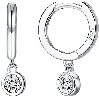 Orazio Silber 925 Klein Creolen mit Hängend Anhänger Zirkonia/Mond/Stern/Herz/Blitz/Kristalltropfen Huggie Creolen mit Anhänger Baumelnde Ohrringe für Damen