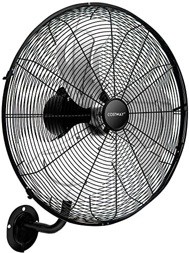 COSTWAY Ventilatore da Parete Girevole a 3 Velocità, Industriale e Silenzioso ad Alta Velocità con Pale in Alluminio, Potenza 120W, Diametro 51 cm (Nero)