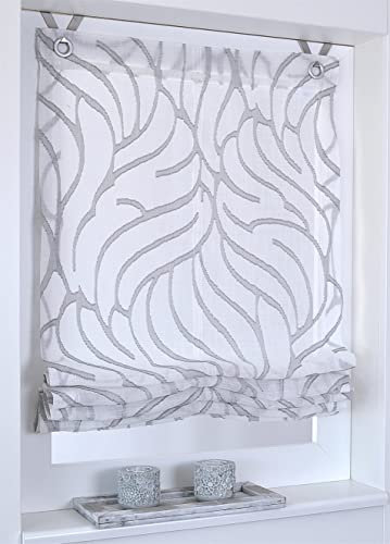 Lichtdurchlässiges Raffrollo Ösenrollo Lina Taupe. Modernes Scherli Dessin Natur/Leinen Struktur. Raffgardine mit Hakenaufhängung, incl. Fensterhaken. (BxH 80 x 135 cm)