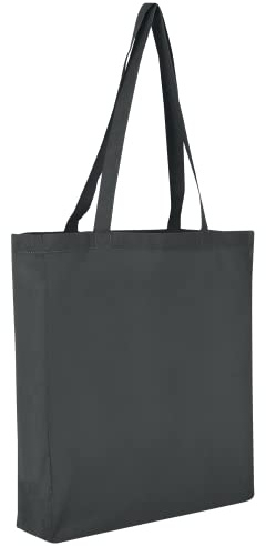 TEXXILLA 10er Pack Baumwolltasche - Oeko-TEX 100 Zertifiziert | mit Zwei Langen Henkeln, Boden- und Seitenfalte | 38x42cm | Jutebeutel | Einkaufstasche | unbedruckt, Farbe:anthrazit, Größe:10 Stück