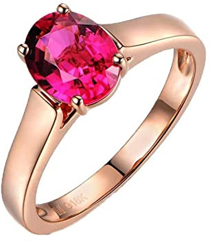 Ring Damen Hochzeit, Ring Rotgold 18K Natürlicher Taubenblutroter Turmalin Oval 1,06 ct Ringe Verlobungsring Schmuck Frauen