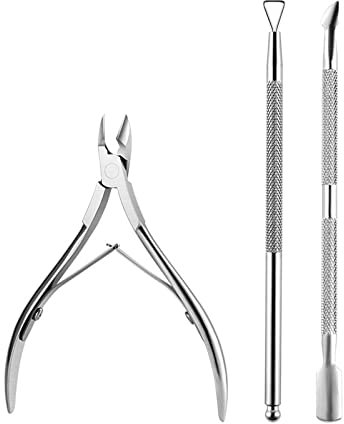 3 Pièces Pince à Cuticules avec Coupe-Cuticules Poussoir à Cuticules en Acier Inoxydable Dissolvant de Cuticule et Coupeur pour Ongle et Ongle, Cuticle Nipper with Cuticle Pusher