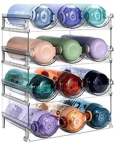 Sbosbo Wasserflaschen-Organizer, stapelbares Flaschenregal, 4 Stück, Wasserflaschenhalter für Küche, Kühlschrank, Schrank, Organisation und Aufbewahrung, Weinregal/Getränkeflaschenhalter aus