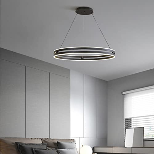 LED Pendelleuchte Esszimmer Metall ring Kronleuchter Höhenverstellbar Wohnzimmerlamp Dimmbar mit Fernbedienung Hängeleuchte Esstisch Pendellampe Acryl Hängelampe Küchen (Schwarz, L40cm/52W)