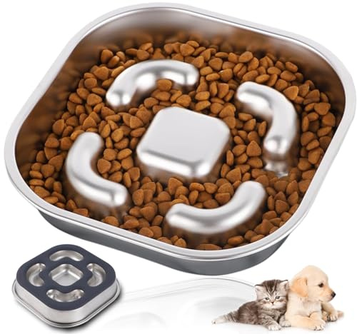 Anti-sling Hundskål, Anti-stänk Rostfritt Stål, Slow Feeder Halkfri för Stora, Små och Medelstora Hundar, Matskål