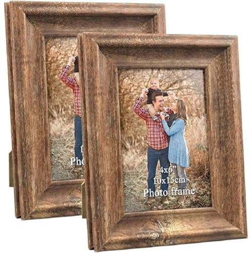 PETAFLOP Rustic Picture Frame 6x4 Inch Set of 2, Wall and Table Picture Frames, Brown