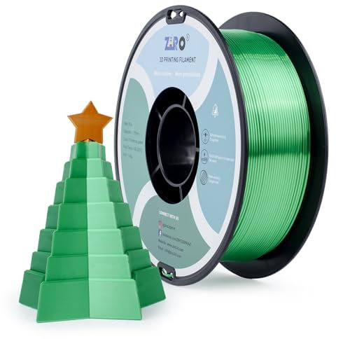 ZIRO Silk PLA Filament 1.75mm, Seidiges 3D Drucker Filament 1.75mm, 1kg Spule, Maßgenauigkeit +/-0.03mm, Weihnachtsgrün