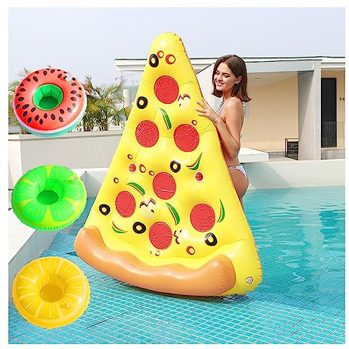 JUNZAI WasserhäNgematte, Pizza Wasser HäNgematte Pool, Mit 3/6 GeträNkehaltern Luftmatratze Pool FüR Erwachsene Im Beach Pool,1PCS