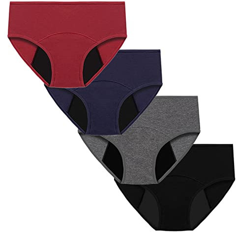 Fulidngzg Unterhosen Damen, Sporty Period Panties Strömungsabsorption Inkontinenz Slip Hipster Periodenslip High Waist Periodenunterwäsche Waschbare Slipeinlagen Menstruationsunterwäsche 4er Pack