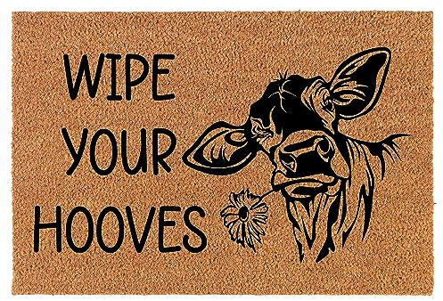 Welcome Doormat Coco Coir Door Mat Gift Wipe Your Hooves Cow Farm (30 x 18)