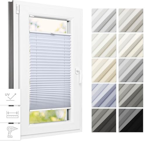 Estika Thermo-Plissee mit Bohren 65 x 200 cm – Grau – Plissee für Fenster innen, Jalousie für Fenster, Fensterplissee zur Schraubmontage