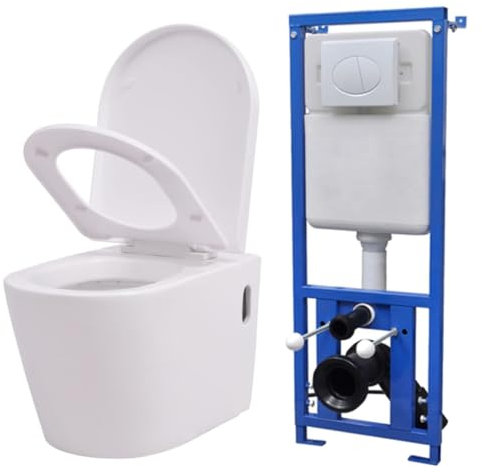 Hommdiy Wand WC ohne Spülrand mit Einbau-Spülkasten Bidet-Funktion Softclose Spülrandlos Vorwandelement Hänge Toilette Keramik Weiß