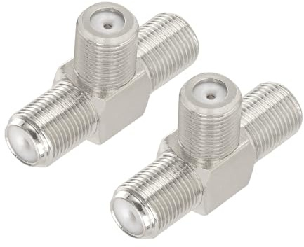 Yuslao F Type Splitter 3 Way Connector F-Type Female to Dual Female Coaxial Cable Splitter Adapter T-Shape for TV Video TV Antenna Cable Satellite Tuner VCR Antenna Cable 2-Pack