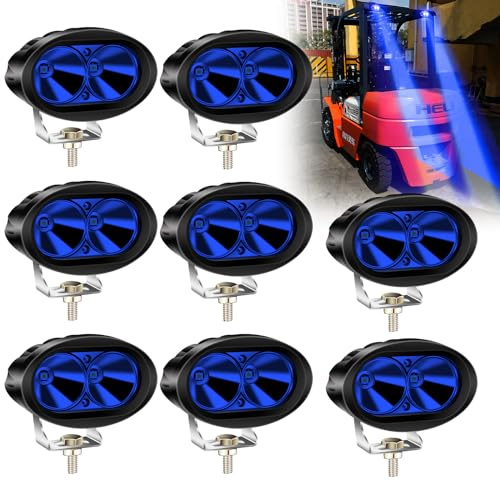 Ygmylandbb Phare Additionnel Moto LED Bleu 20W - Lampe Avant Ronde pour Chariot Élévateur, Camion Tout-Terrain, Tracteur - Feux Brouillard 12V/24V - 8 Pièces