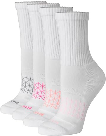 Hanes Women's Cushioned Crew Socks, Absolute Active Crew Socks for Women, Seamless Toe, 4-Pairs