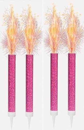 Ice Fountain Candles for Cakes, Cake Sparklers, Cake Toppers, Ideal for Christmas Decoration, Birthday Party, Decorations, and Other Special Occasions (4Pcs Hot Pink Fountain)
