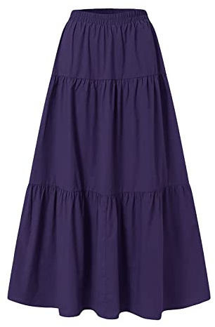 Falda de mujer primavera verano casual de talle alto de algodón y lino, falda unisex monocromática, falda plisada suelta de swing, de media longitud, larga, elástica, elegante, de línea A, falda