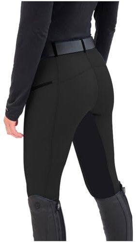 Reitleggings Damen Mädchen Reithose Mit Handytasche Turnierreithose Kniebesatzreithose Elastische Jodhpurhose Reit-Tights Für Reitschule Reitsport Radfahren Reiterhosen Vollbesatzreithose S-Xxl