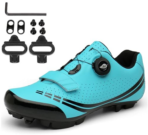 PENXZT Fahrradschuhe Herren Damen MTB Radschuhe kompatibel mit SPD 2 Schrauben mit Cleats Atmungsaktive Outdoor Mountainbike Schuhe,Blau,37 EU