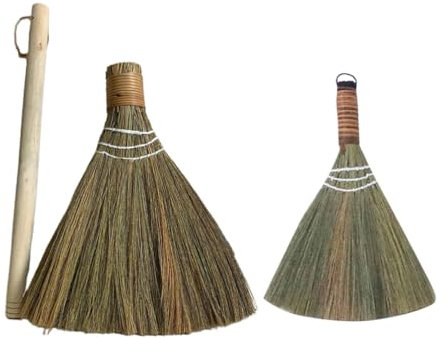 HOLIDYOYO 2pcs Soft Broom Natural Hand Woven Cleaning Tool for Home Office Car Portable Dust Sweeper Detachable Handle for Easy Storage and Use