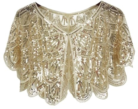 Surakey 1920s Stola Schal Damen Retro Pailletten Umschlagtücher für Abendkleid Retro Gatsby Party Kostüm Accessoires Pailletten Schal und Wraps für Damen Party Karneval Kostüm Elegantes Abend Cape