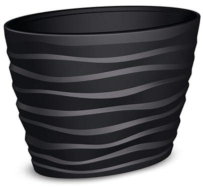 Tecnokit Plana Vase Ovale Haut Bora, en polypropylène, jardinière d'extérieur, Soucoupe Amovible avec poignées incluses, Pot pour Plantes, Surface ondulée, Dimensions 60 x 39 x 58 cm (Antracite)