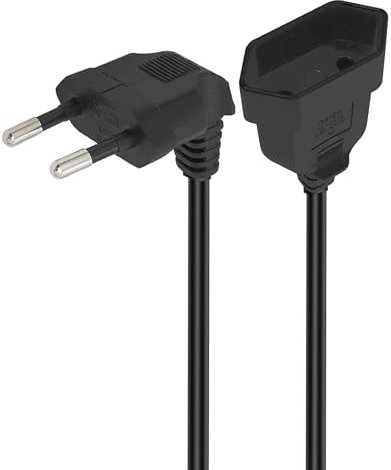 GELRHONR 90 Grad Strom Verlängerungskabel, 2.5A/250V, 0,75 mm² Rechtwinklig Verlängerungskabel für Typ-C-Eurostecker auf Typ-C Eurobuchse, Für TV PC Monitor Projektor Haushaltsgeräte-Schwarz (0.3M)